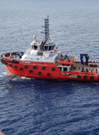 An intake vessel makes its way to the gas and oil rig in the Timor Sea.